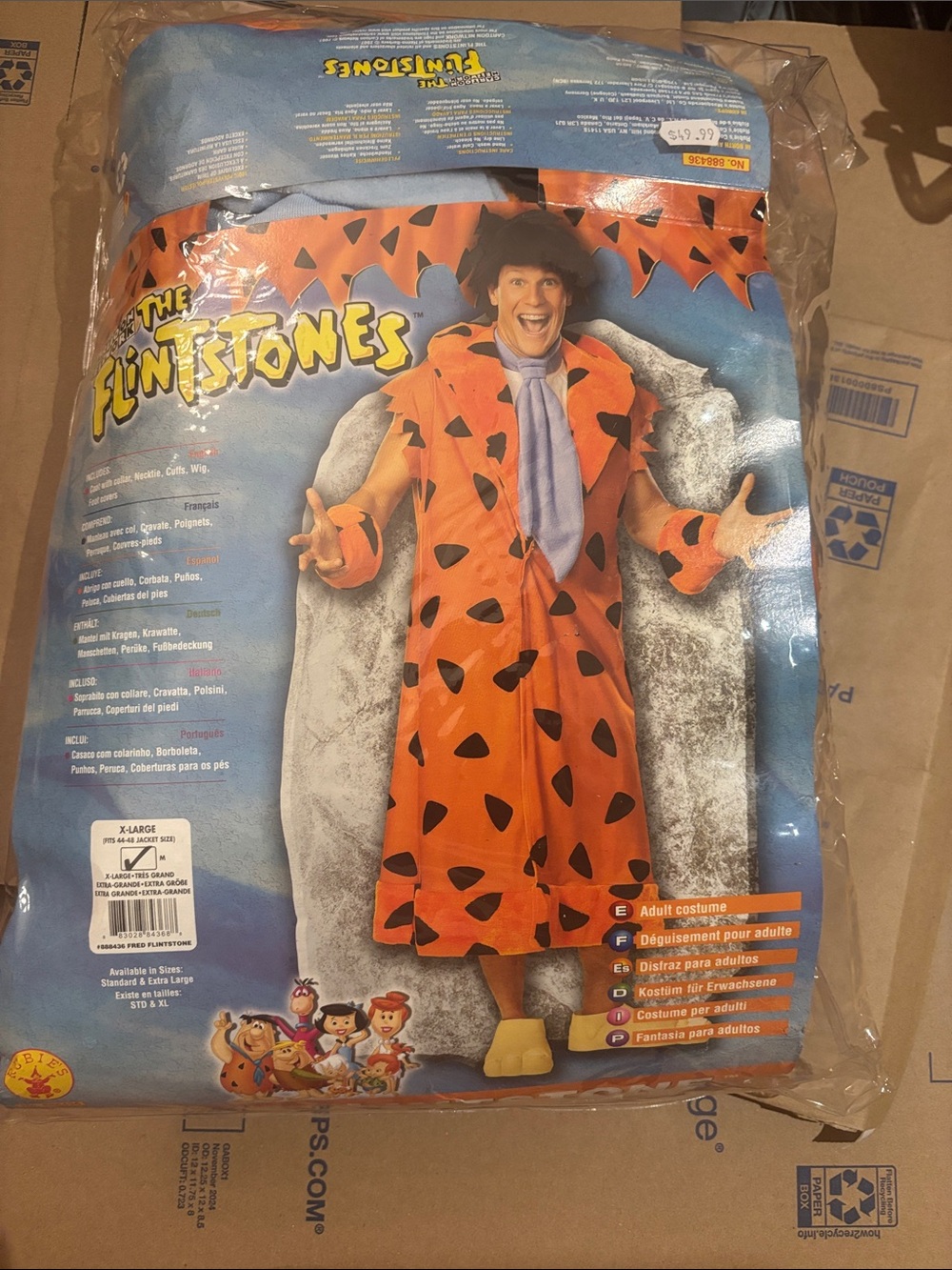 NWOT Flinstones Fred Orange & Black Adult Costume - Official Licensed
